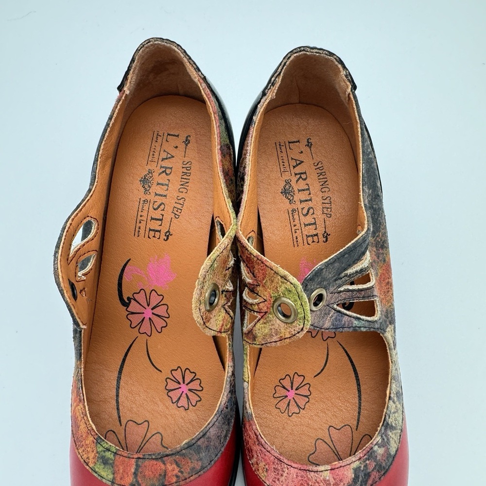 L'Artiste by Spring Step Kallandra Heels Red Multi Leather Lace Up Victorian 5.5 - Picture 7 of 16